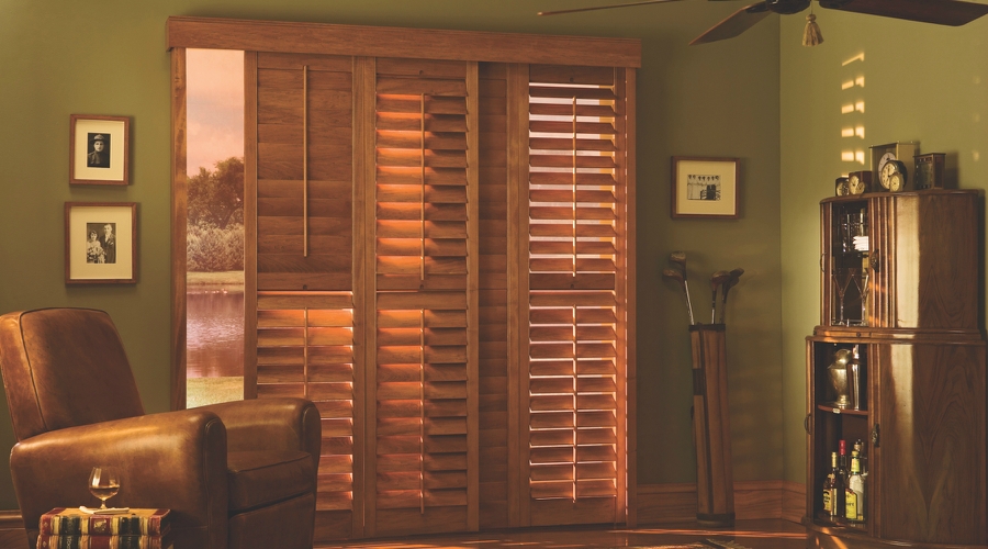 ShutterLuxe can add functionality and expanded views to your patio door by personalizing your shutters with sliding bypass panels.